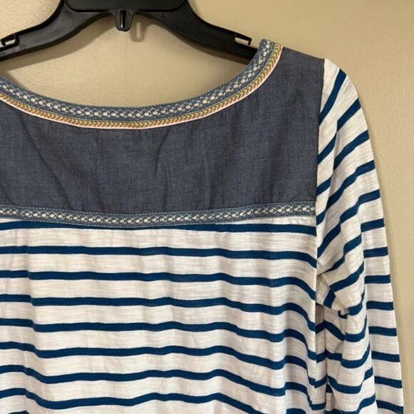 Little Yellow Button medium blue and white striped top - Picture 4 of 6